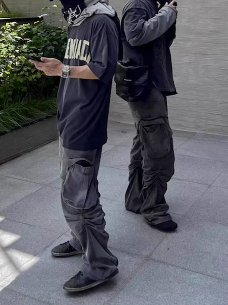Stylish Men's Double Layer Stitched Ruffle Straight-Leg Trousers
