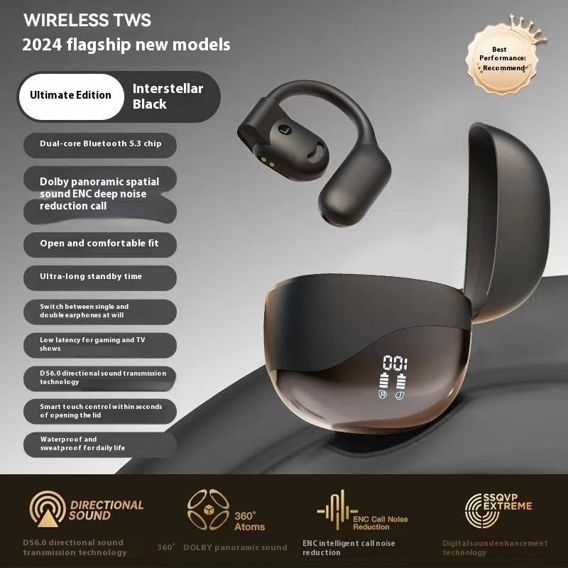 Revolutionary Open-Ear Bluetooth Headphones - Ultra-Long Battery Life with Digital Display