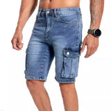 Men's Light Blue Denim Cargo Shorts - Multi-Pocket Summer Workwear