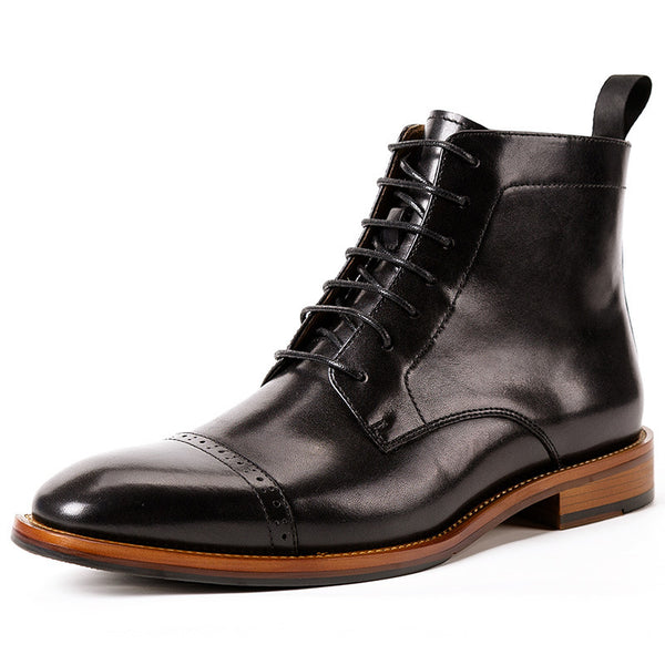 Genuine Cowhide Martin Boots - Men's High-Top Leather Footwear with Breathable Design