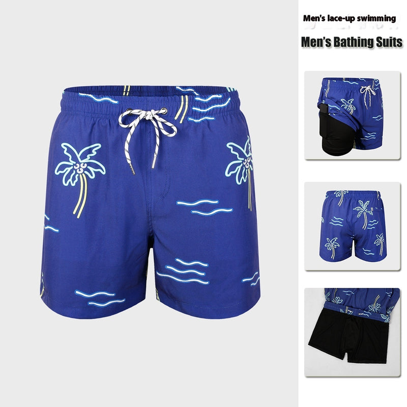 Premium Anti-Embarrassment Double Layer Swimming Trunks for Men - Quick Dry Beach Shorts