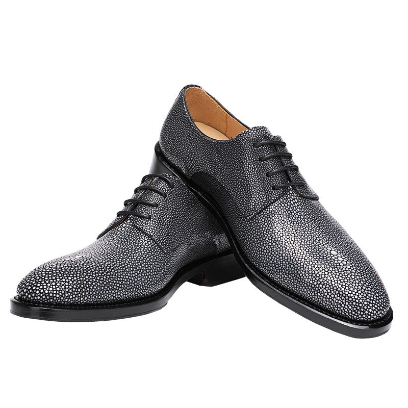 Premium Pearl Fish Skin Men's Business Dress Shoes - Handcrafted Lace-Up Low Heel Leather Shoes