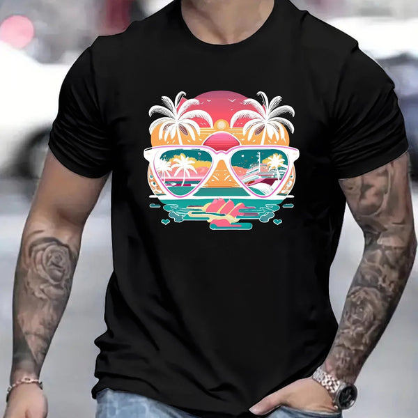 Tropical Coconut Tree Print T-Shirt - Men's Casual Summer Vacation Shirt