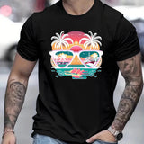 Tropical Coconut Tree Print T-Shirt - Men's Casual Summer Vacation Shirt