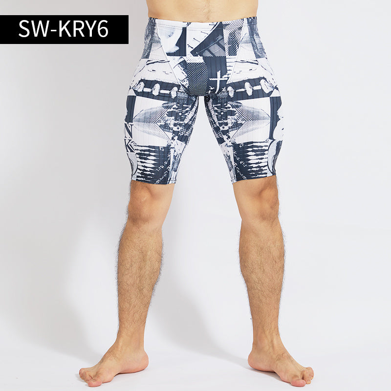 Stylish Men's Five-Point Swimming Trunks - Quick-Dry Polyester Swim Shorts