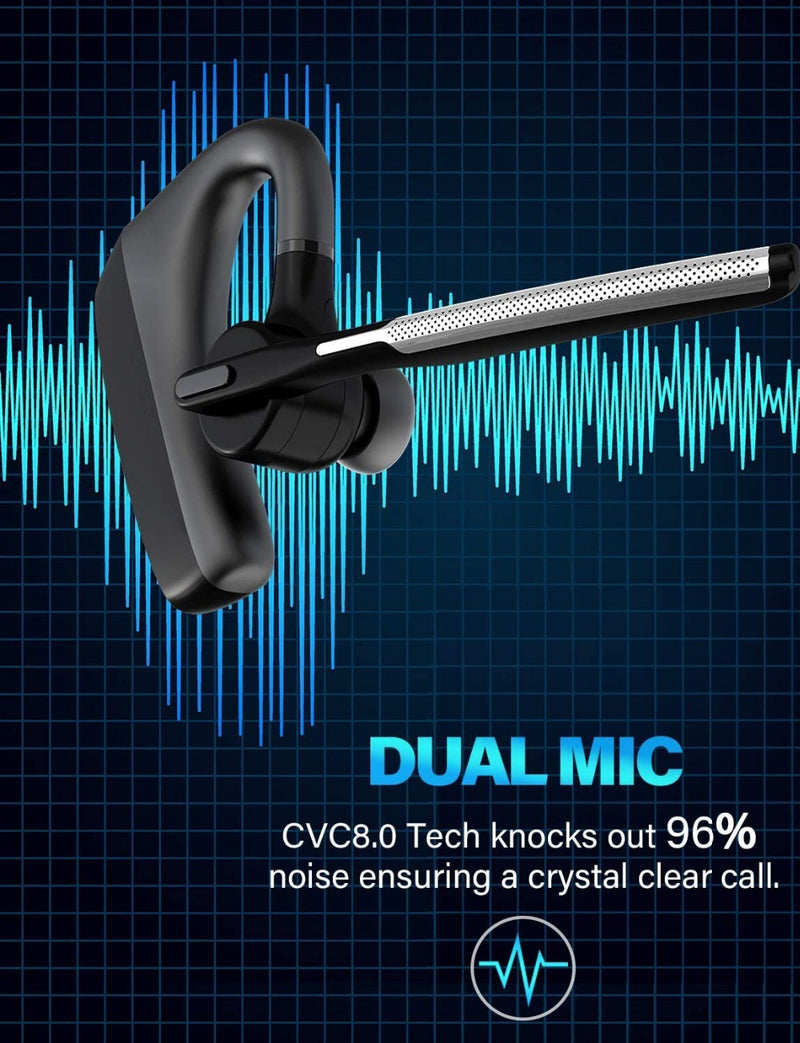 Wireless Bluetooth 5.1 Headset - HD Noise Cancelling with 16H Battery Life