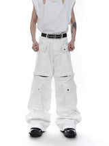 Stylish Unisex Wide Leg Cargo Pants - Comfortable White Cotton Trousers
