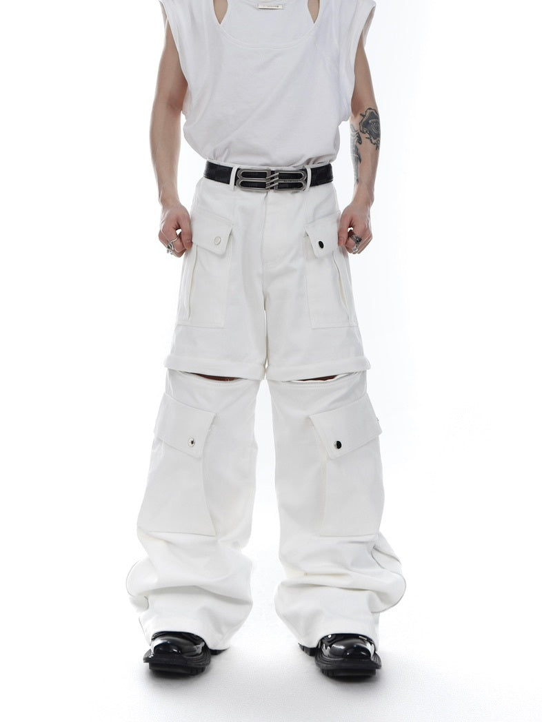 Stylish Unisex Wide Leg Cargo Pants - Comfortable White Cotton Trousers