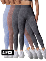Premium Sand-Washed High-Waist Seamless Yoga Leggings - 4 Pack Set