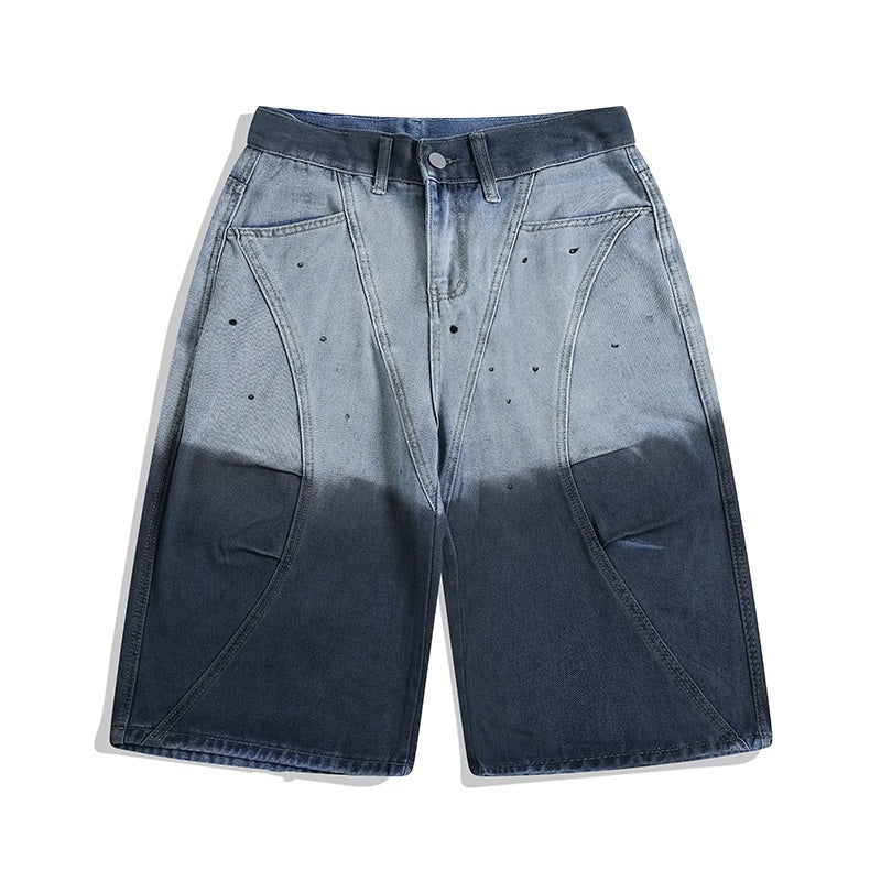 Tie-dye Gradient Worn Looking Washed-out Cropped Jeans Casual Pants
