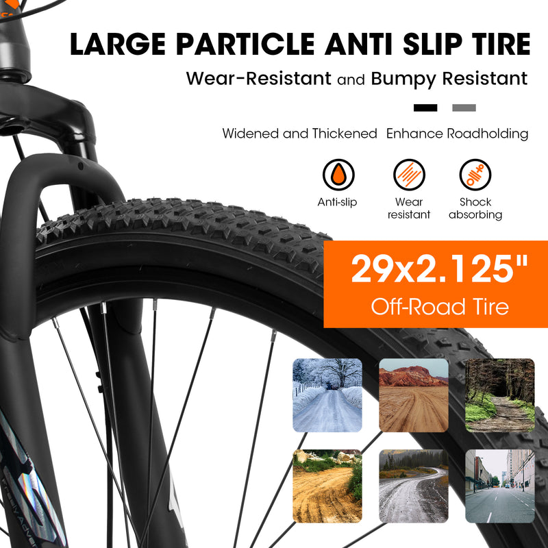 A29367 29 Inch Mountain Bike 21 Speed, Suspension Fork, Aluminum Frame Disc Brake, Mountain Biking For Both Men And Women.