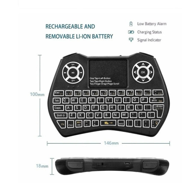 Wireless RGB Backlit Mini Keyboard with Touchpad - 3-in-1 Gaming Remote Control