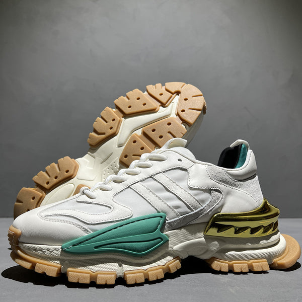 Elevated Style Men's Height-Increasing Leather Sneakers - White Thick Sole Casual Shoes