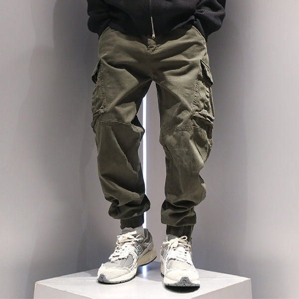 Contemporary Zipper Cargo Pants - Unique Foot Binding Design for Modern Men
