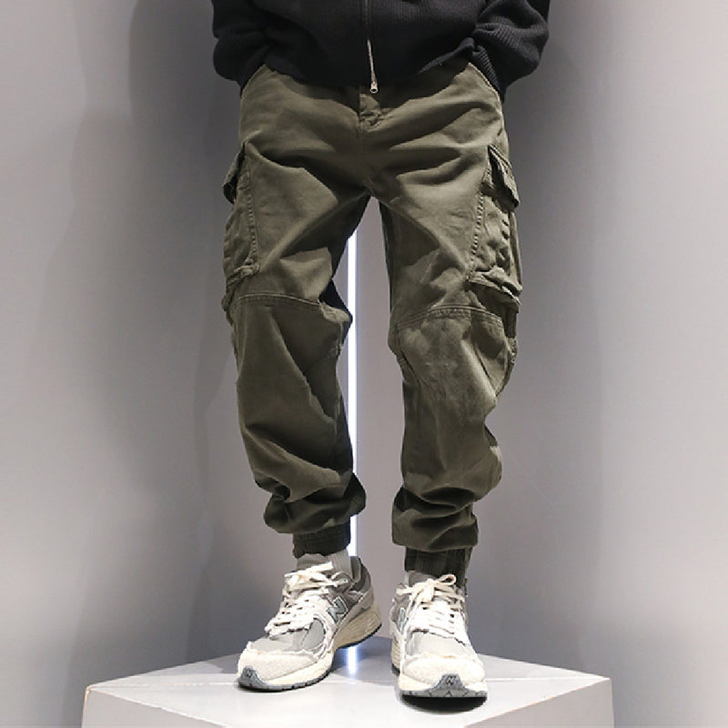 Contemporary Zipper Cargo Pants - Unique Foot Binding Design for Modern Men