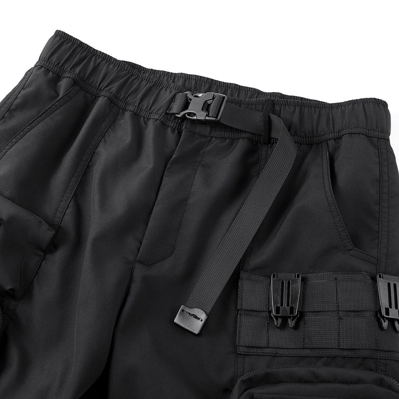 Men's Multi-Pocket Cargo Shorts - Fashion Minimalist Style Black Polyester