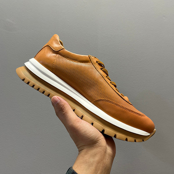Premium Genuine Leather Men's Breathable Hollow Platform Casual Shoes - High-End Comfort & Style