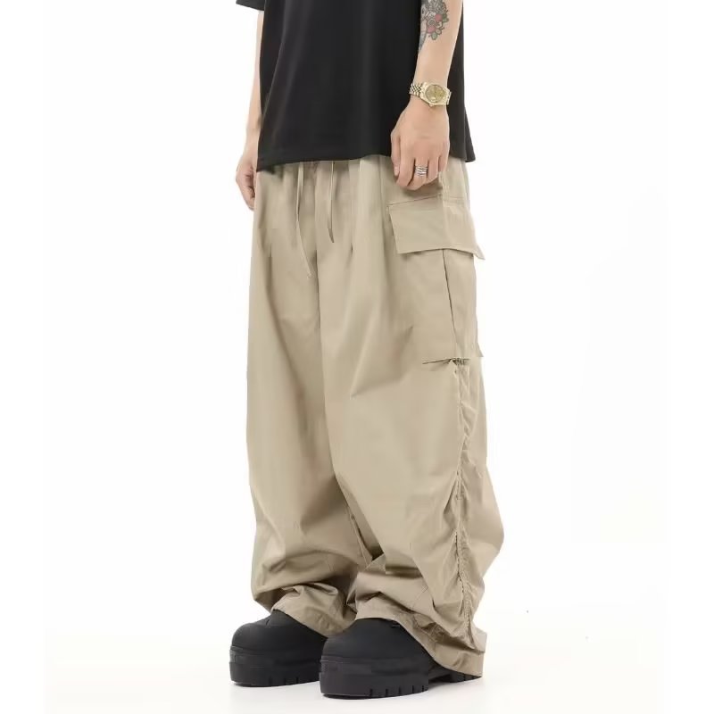 Vintage Multi-Pocket Loose Cargo Pants - Crumpled Style Men's Casual Wear