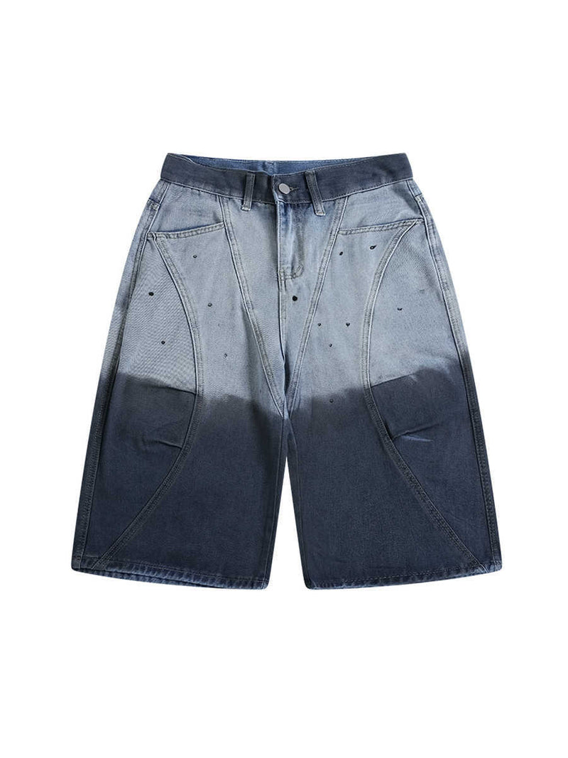 Tie-dye Gradient Worn Looking Washed-out Cropped Jeans Casual Pants