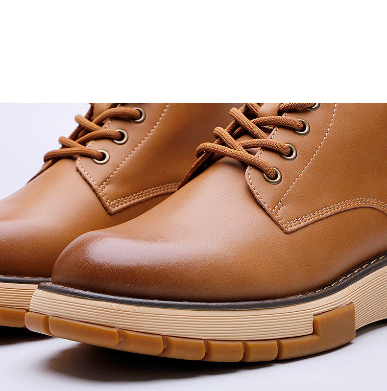 Men's British Style Martin Boots - Yellow Casual High-Top Leather Shoes with Thick Sole