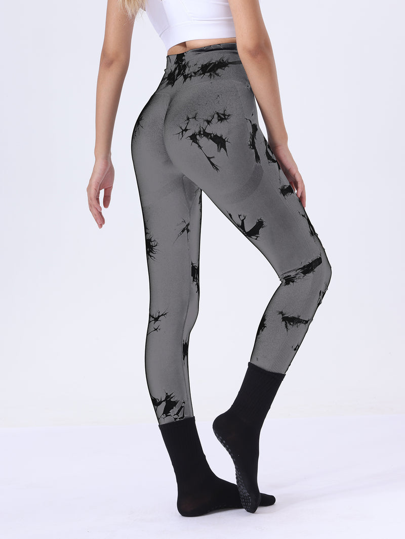 Premium Butt Lifting Yoga Leggings - Hollow Out Tummy Control Athletic Pants with Tie Dye Design