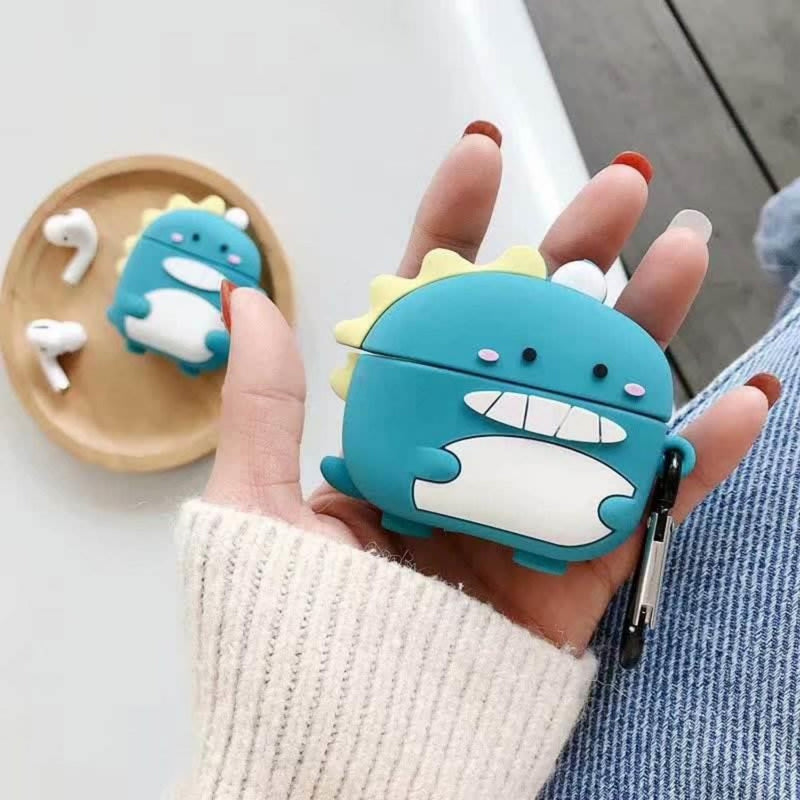 Adorable Cartoon Silicone AirPods Case with Carabiner - Protective Earphone Cover