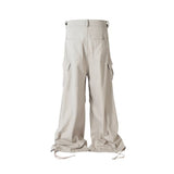 Men's Multi-Pocket Cargo Pants - Loose Wide Leg Denim Trousers with Side Zipper
