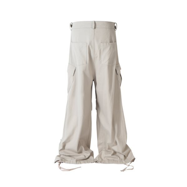 Men's Multi-Pocket Cargo Pants - Loose Wide Leg Denim Trousers with Side Zipper