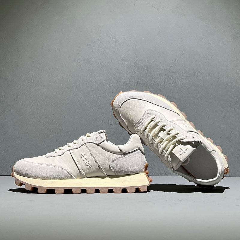 Premium Men's Leather Sports Shoes - Fashion Lace-Up Thick Sole Athletic Footwear