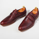 Premium Genuine Leather Handmade Vintage Oxford Men's Dress Shoes - Classic Wine Red & Yellow Business Formal Footwear