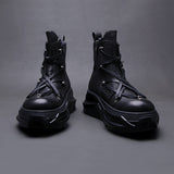 Rugged Leather Martin Boots - Winter Motorcycle Boots with Side Zipper & Thick Sole