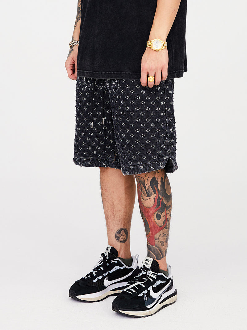 Vintage Distressed Denim Shorts - Casual Frayed Cotton Shorts for Men