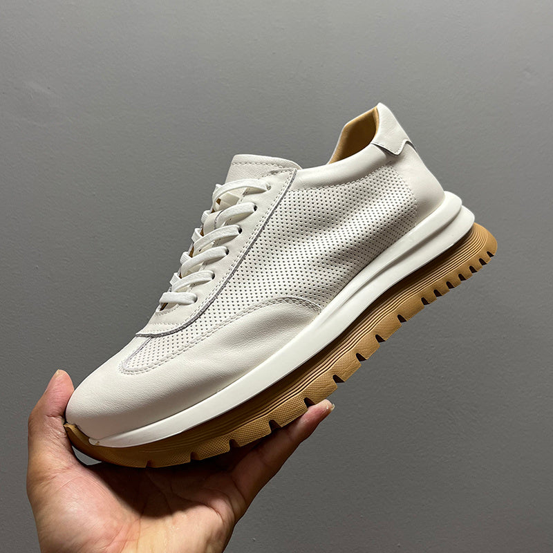 Premium Genuine Leather Men's Breathable Hollow Platform Casual Shoes - High-End Comfort & Style