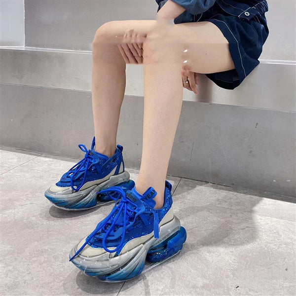 Premium Leather Thick-Soled Jelly Sports Shoes for Women - Comfortable Cross-Tie Design