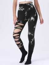 Premium Butt Lifting Yoga Leggings - Hollow Out Tummy Control Athletic Pants with Tie Dye Design