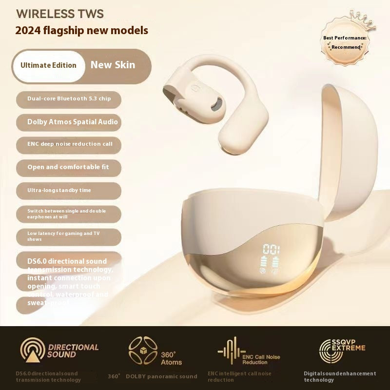 Revolutionary Open-Ear Bluetooth Headphones - Ultra-Long Battery Life with Digital Display