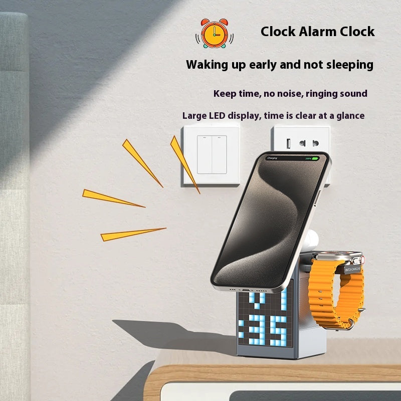 Premium 4-in-1 Wireless Charging Station with Bluetooth Audio & Digital Clock