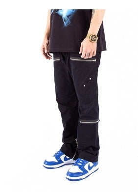 Stylish Black Multi-Pocket Cargo Trousers - Retro Micro-Flared Design