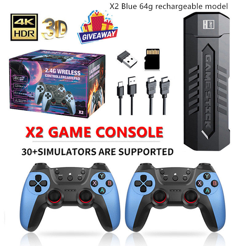 Retro Gaming Console X2 Blue - 4K HDMI Wireless Controller with Built-in Games