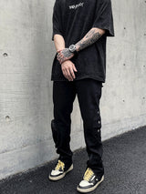 Functional Zipper Cargo Overalls - Men's Flared Workwear with Multi-Pocket Design