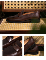 Premium Square Toe Men's Leather Color Block Casual Shoes - Comfortable Daily Wear
