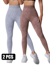 Premium High-Waisted Seamless Yoga Leggings - 2 Pack Sand-Washed Athletic Wear