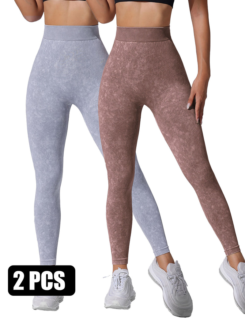 Premium High-Waisted Seamless Yoga Leggings - 2 Pack Sand-Washed Athletic Wear