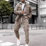 Casual Cotton Blend Sports Suit Set - Men's Long Sleeve Jacket & Trousers