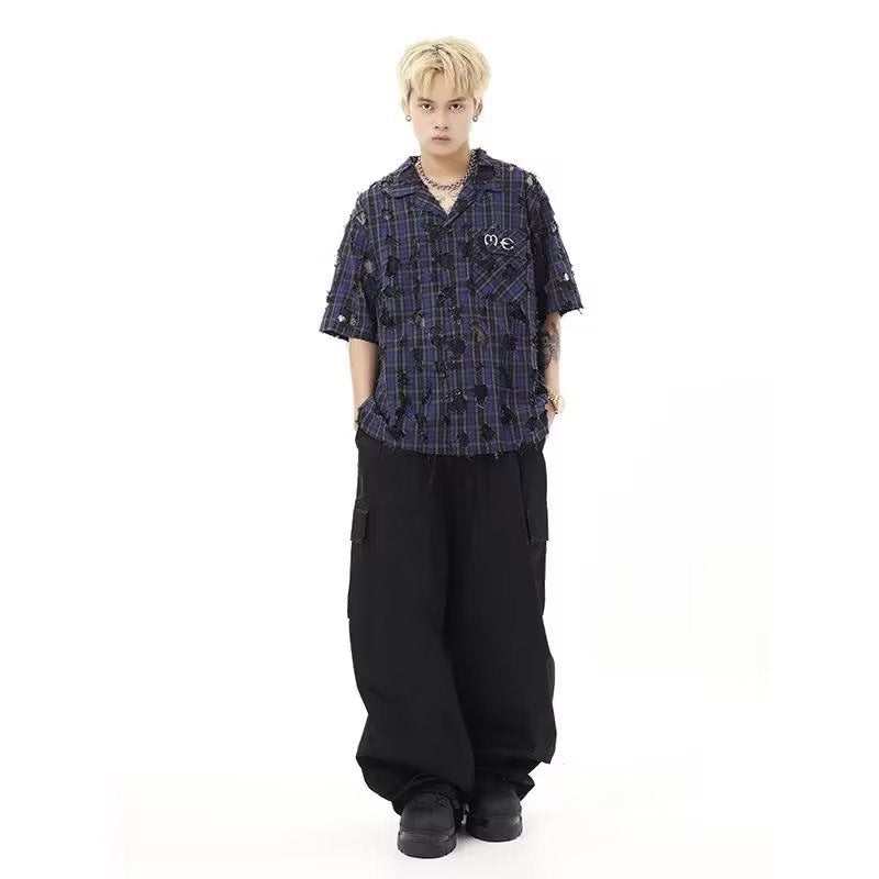 Vintage Multi-Pocket Loose Cargo Pants - Crumpled Style Men's Casual Wear