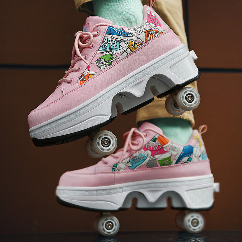 Premium Transformative Roller Skates - Four-Wheel Dual-Use Heelys with Double-Row Design
