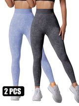 Premium High-Waisted Seamless Yoga Leggings - 2 Pack Sand-Washed Athletic Wear