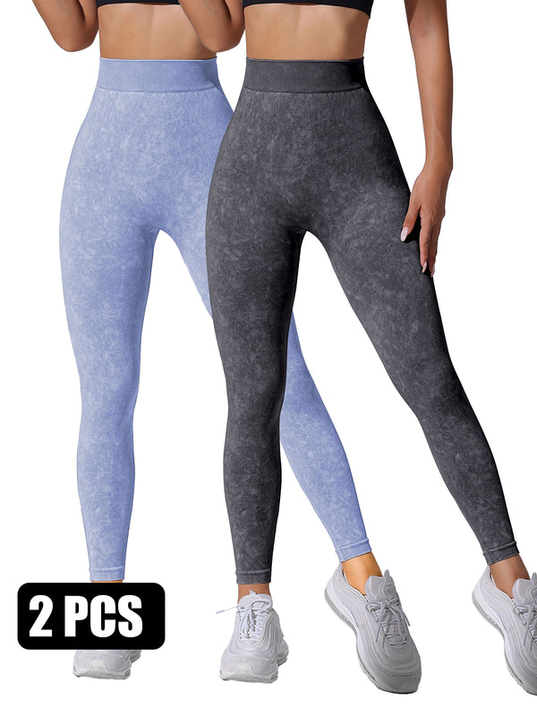 Premium High-Waisted Seamless Yoga Leggings - 2 Pack Sand-Washed Athletic Wear
