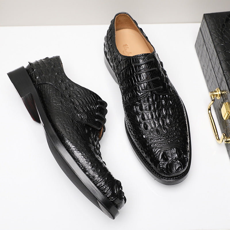 Premium Handmade Men's Crocodile Leather Business Shoes - Round Toe Formal Footwear