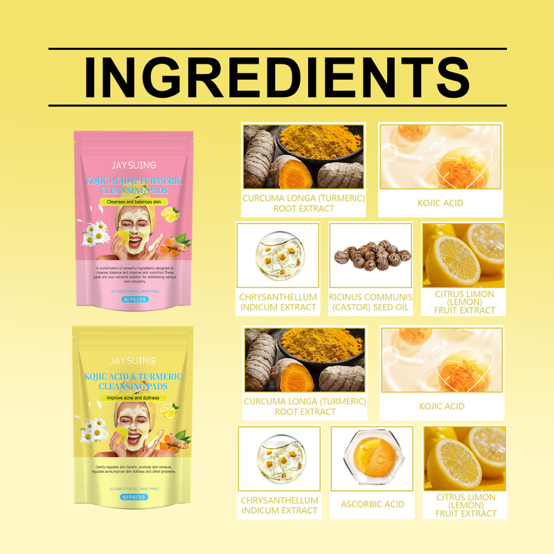 Jaysuing Kojic Acid Turmeric Exfoliating Cleansing Pad Gently Cleanses The Skin And Exfoliates The Skin, Gently Purifying And Soothing The Skin